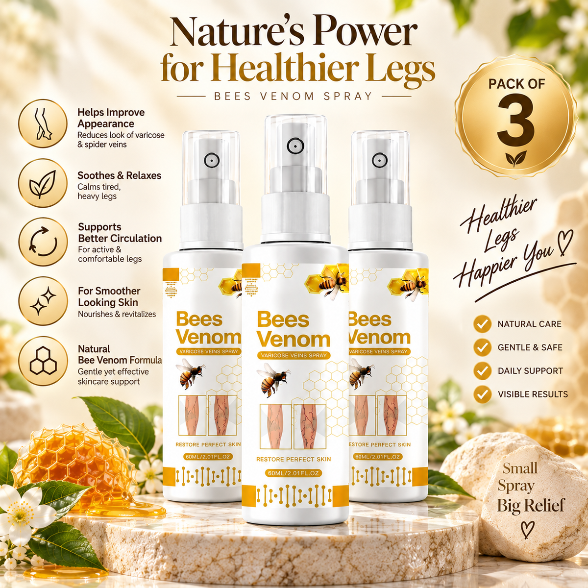 Bees Venom Leg Care Spray for Varicose & Spider Veins – Pack of 3