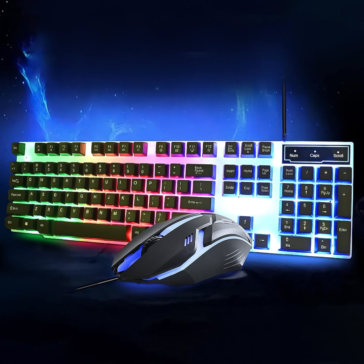 Colorful Backlit Keyboard Mouse Set – Ergonomic Wired Combo