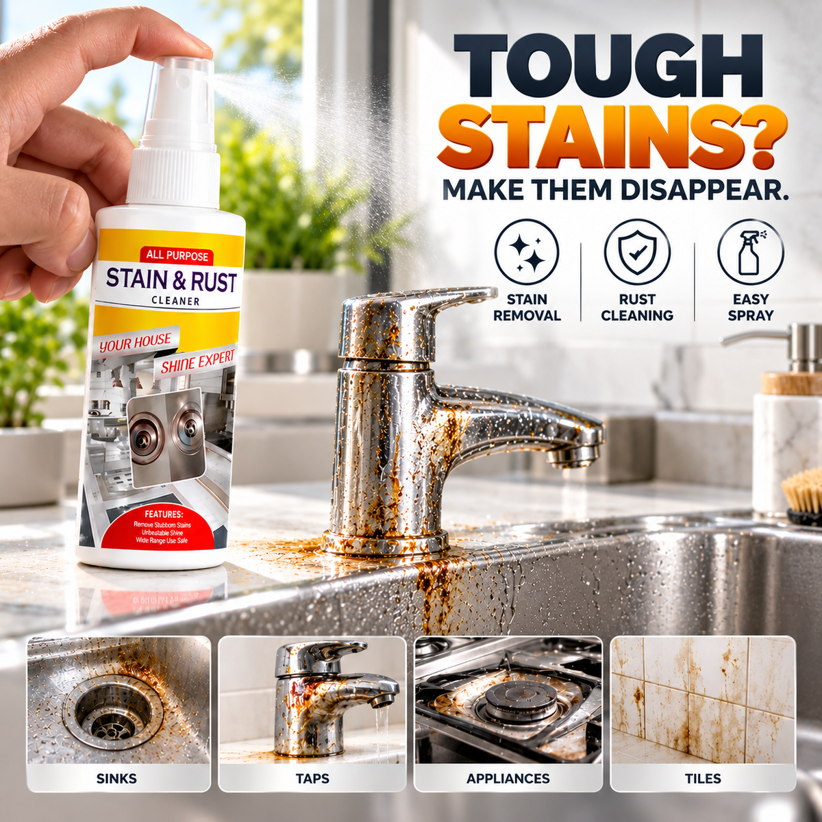 Stain & Rust Remover Spray – Multi-Surface Cleaner | Pack of 3