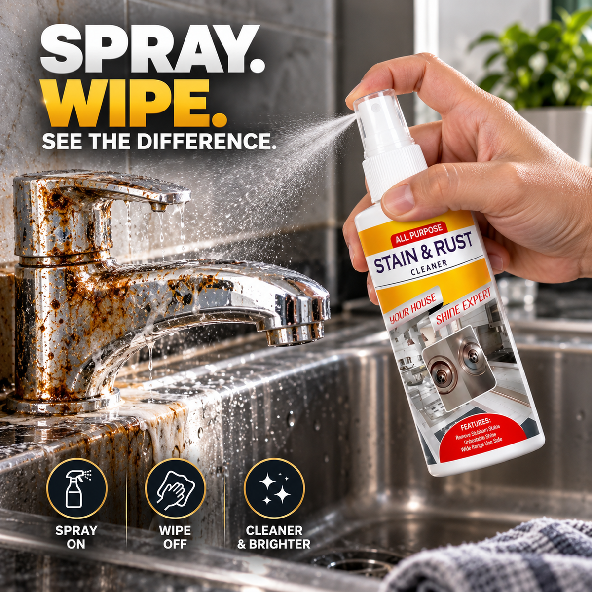 Stain & Rust Remover Spray – Multi-Surface Cleaner | Pack of 3