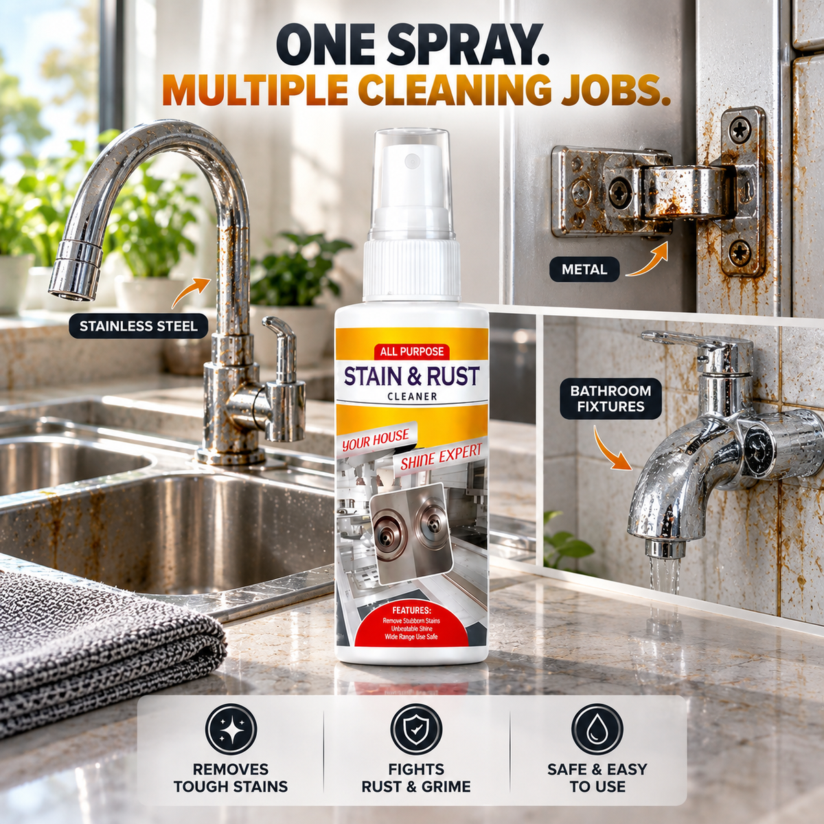 Stain & Rust Remover Spray – Multi-Surface Cleaner | Pack of 3