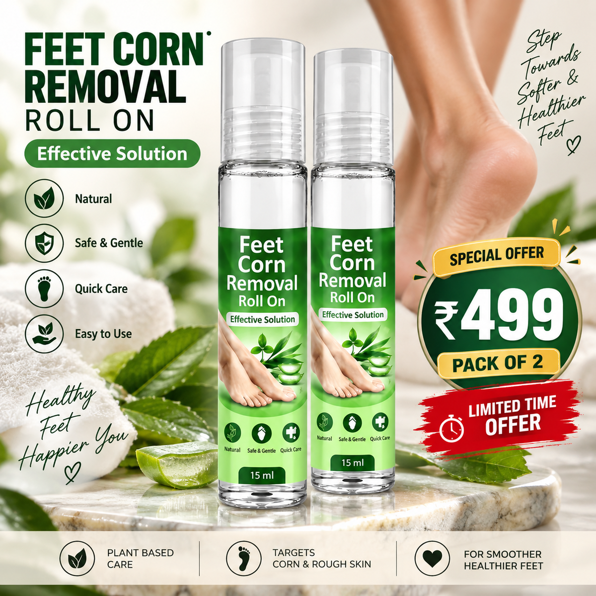 Feet Corn Removal Roll-On – Easy Foot Care | Pack of 2