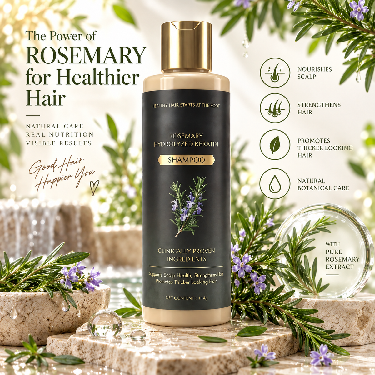 Kerarose Rosemary Shampoo with Hydrolyzed Keratin for Hair & Scalp Care – Buy 1 Get 1 Free