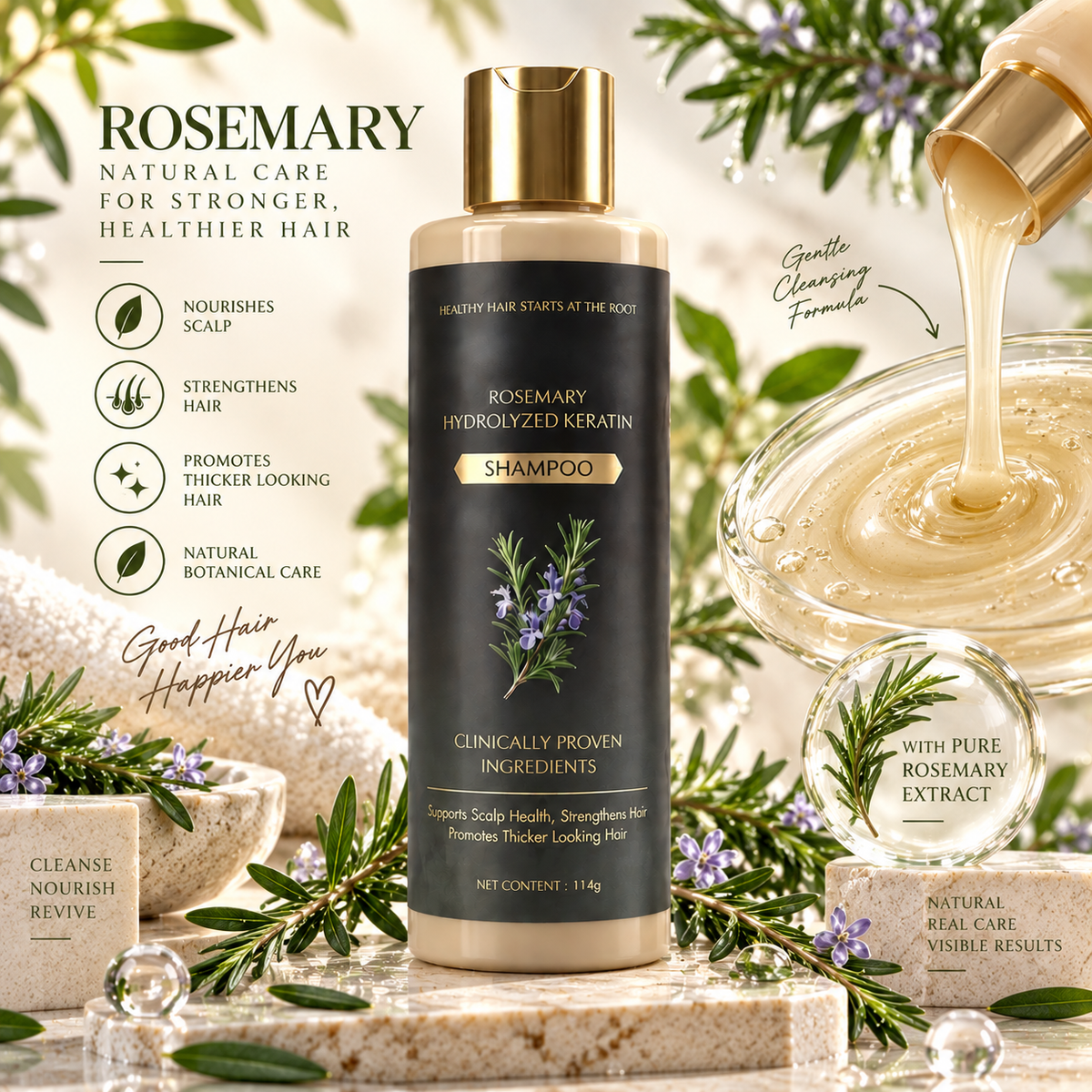 Kerarose Rosemary Shampoo with Hydrolyzed Keratin for Hair & Scalp Care – Buy 1 Get 1 Free
