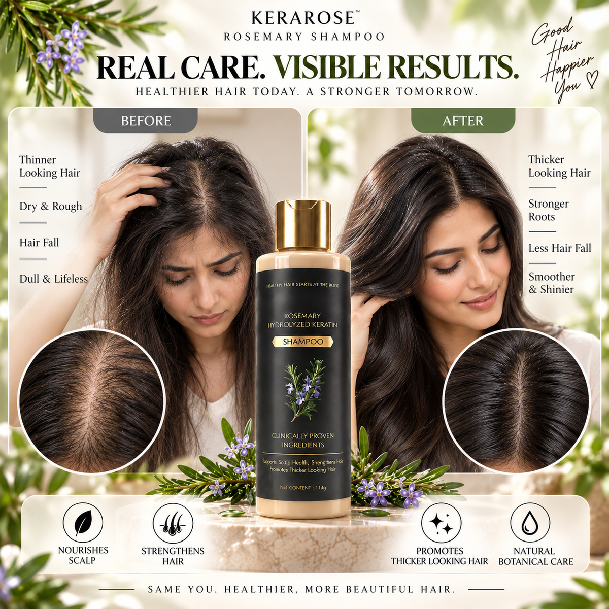 Kerarose Rosemary Shampoo with Hydrolyzed Keratin for Hair & Scalp Care – Buy 1 Get 1 Free