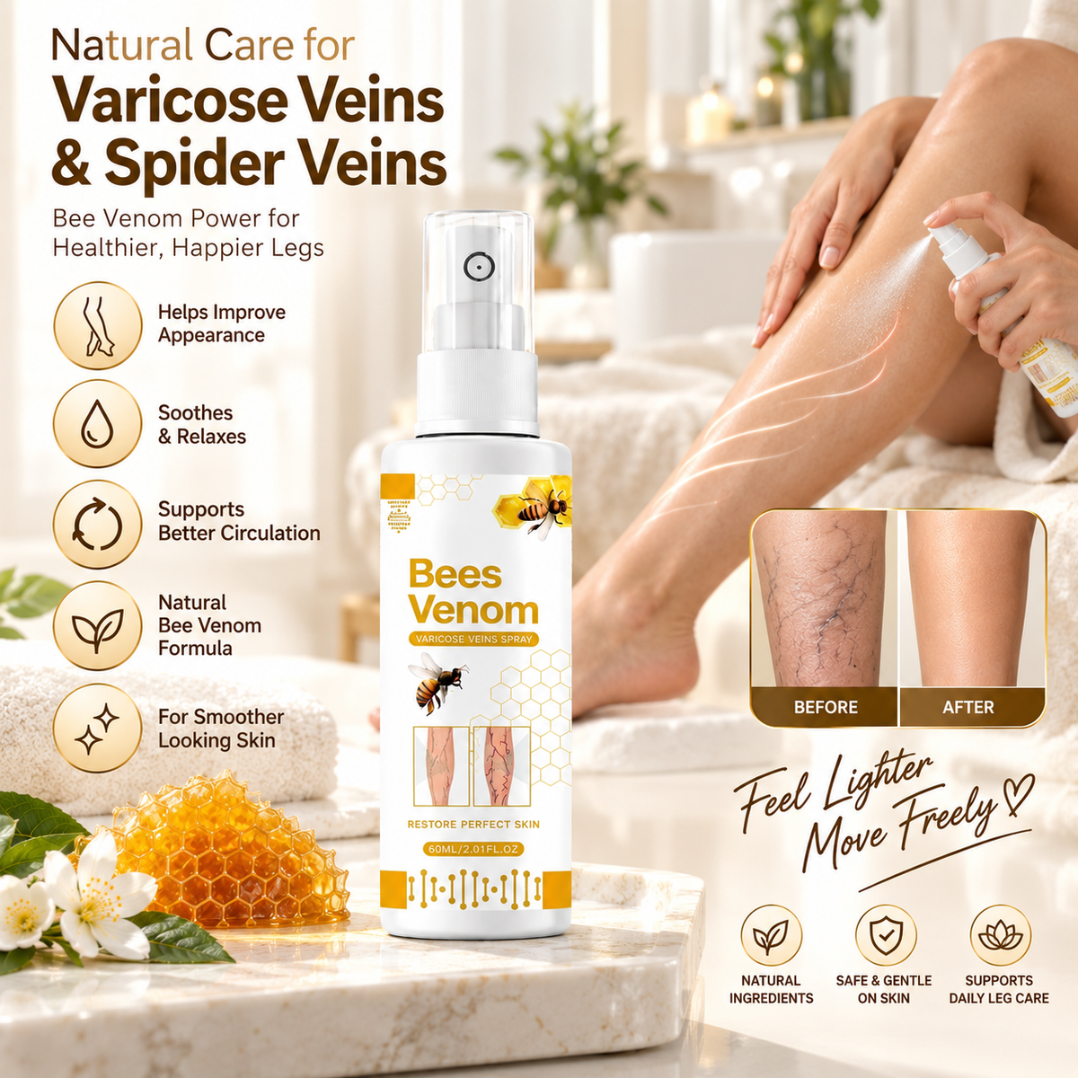 Bees Venom Leg Care Spray for Varicose & Spider Veins – Pack of 3