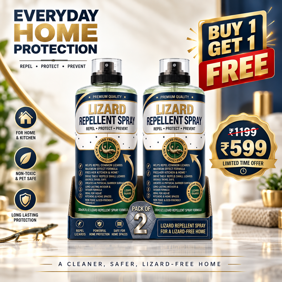 Lizard Repellent Spray for Home (Pack of 2)