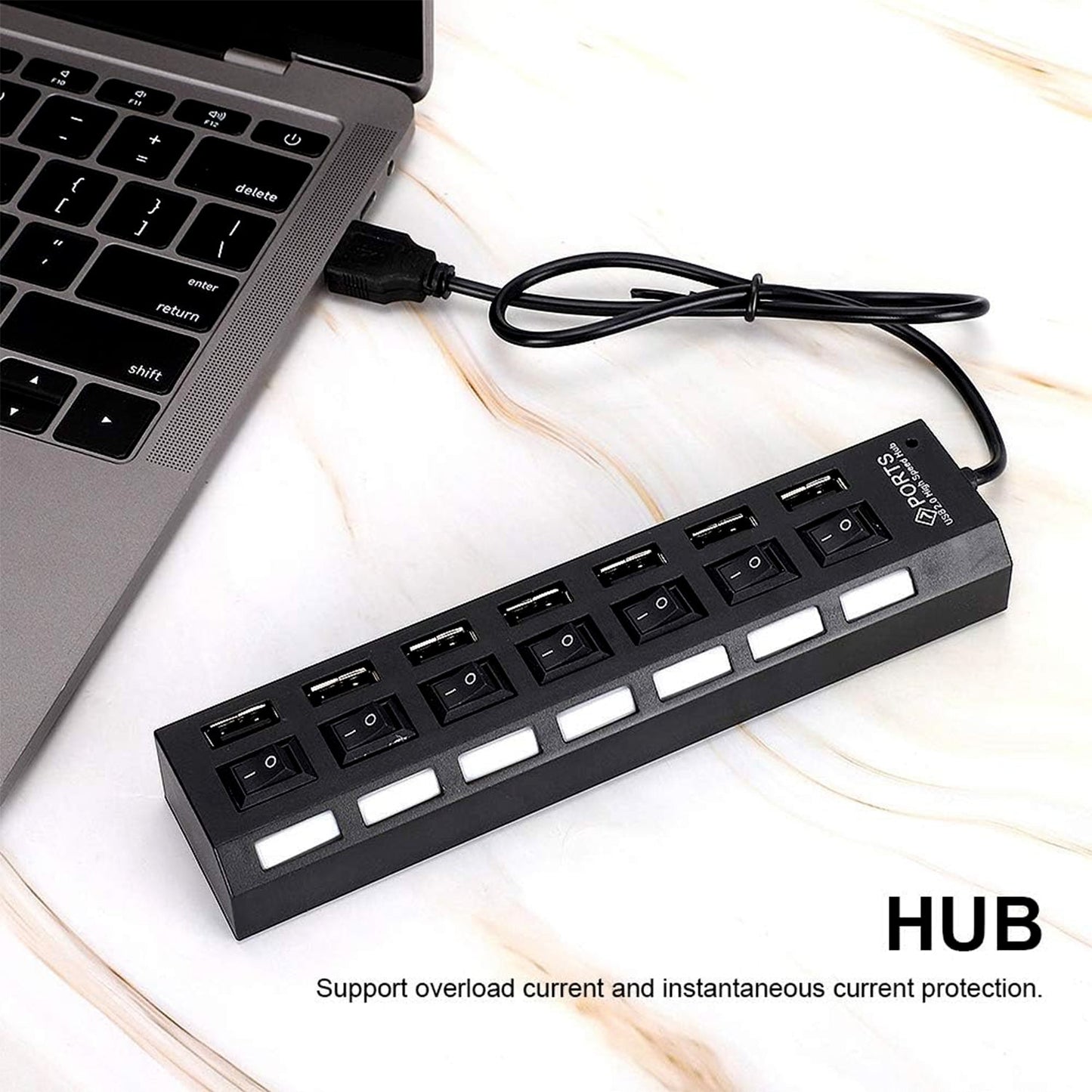 7 Port USB Hub – 7-in-1 Individual Switches, LED Indicators